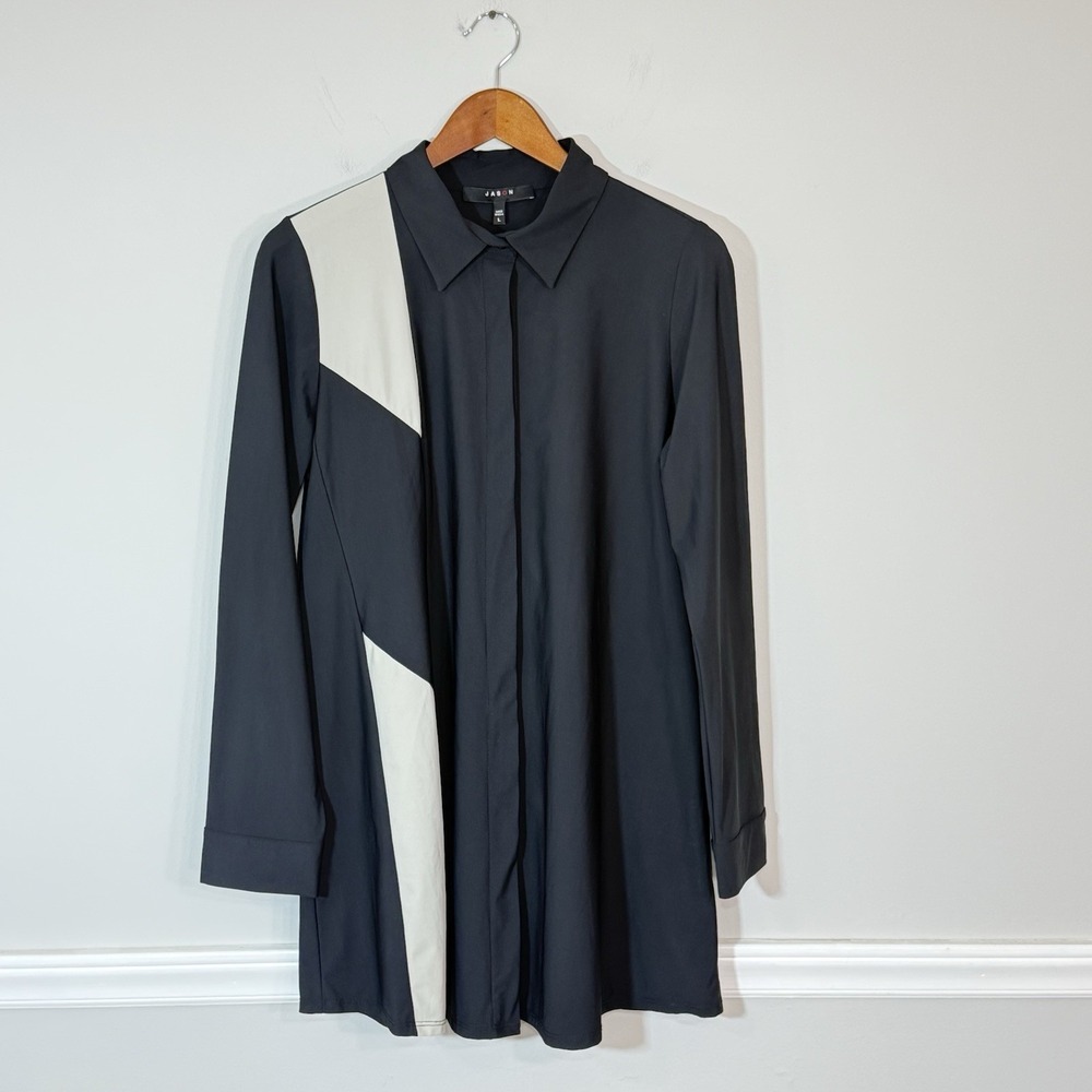 Jason Colorblock Long Sleeve Tunic LG Black Beige Oversized Whimsygoth Lagenlook
